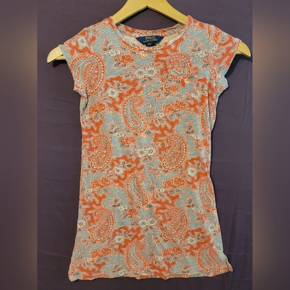 Girls Polo by Ralph Lauren Red & Blue Paisley Floral ShortSleeve Dress. Small 7 - Picture 1 of 5
